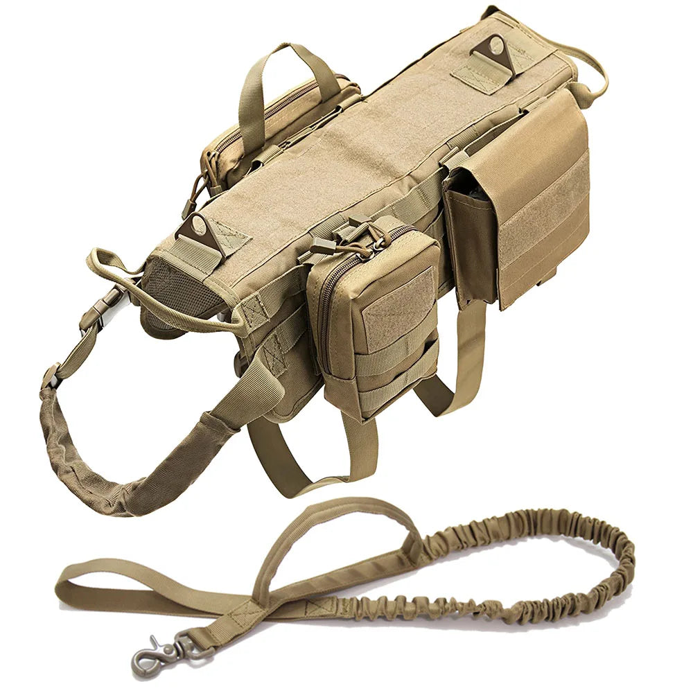 Tactical Dog Harness for Large Dog K9 German Shepherd Vest with Side Bags Pouches for Military Service Dog Working Training