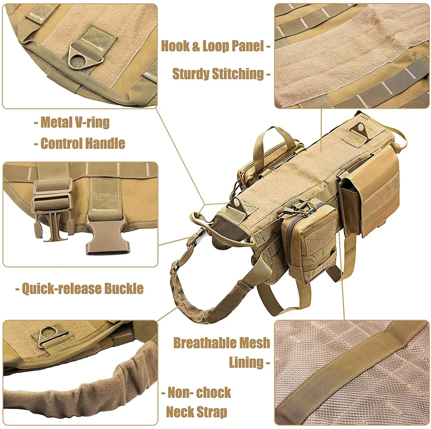 Tactical Dog Harness for Large Dog K9 German Shepherd Vest with Side Bags Pouches for Military Service Dog Working Training