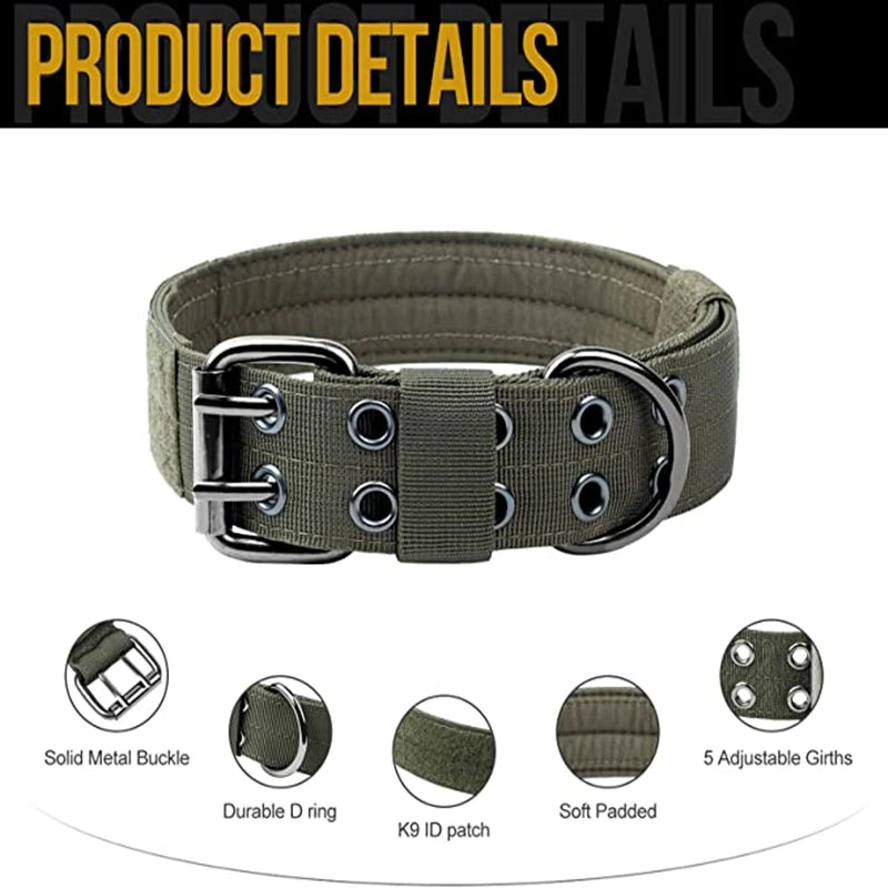 Durable Tactical Dogs Collar Leash Set Adjustable Military Pets Collars K9 German Shepherd Training Medium Large Dog Accessories