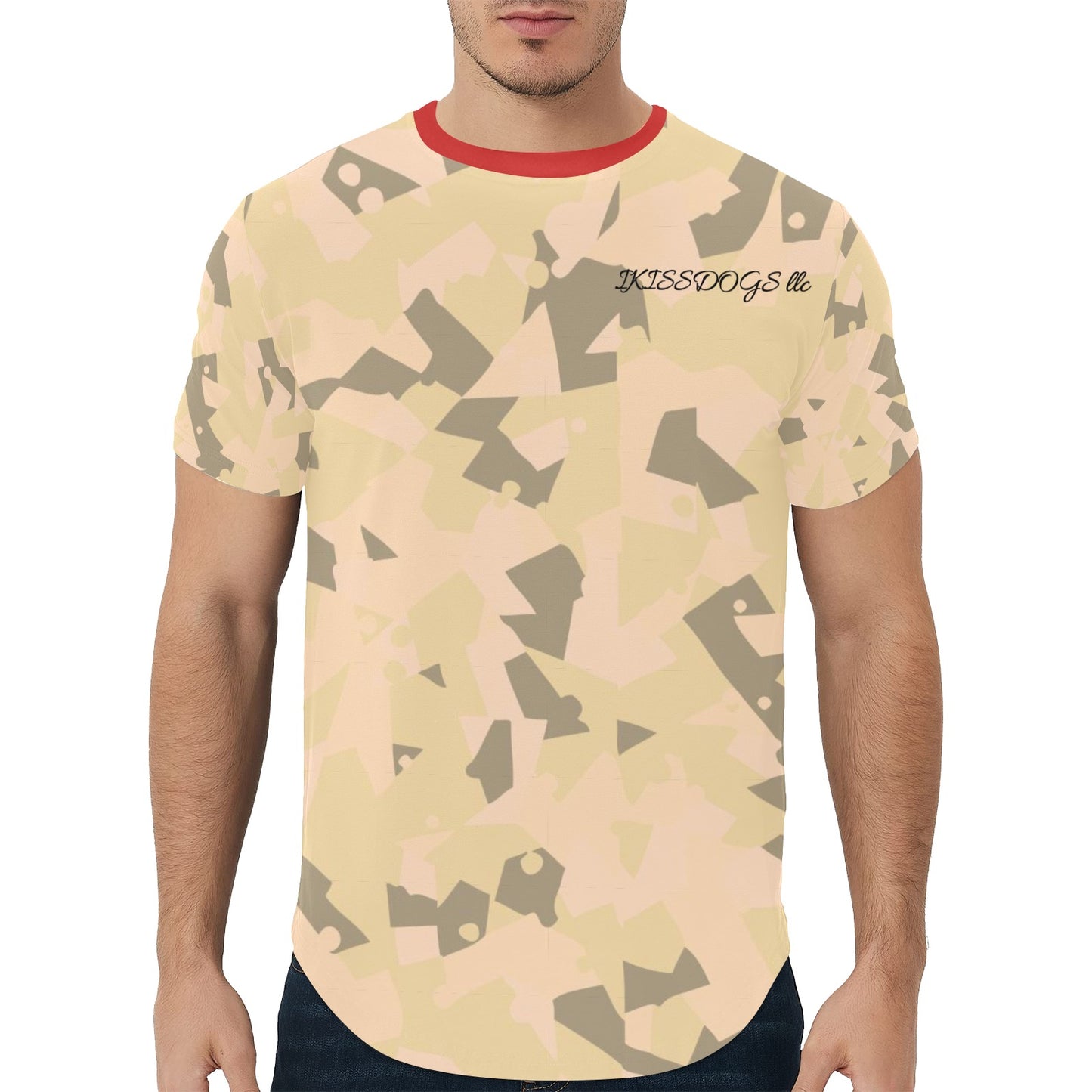 A Men's All Over Print Curved Hem T-Shirt (T76). IKISSDOGS.COM