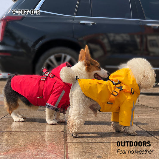 1AaB Pet Raincoat Dog All-Weather Raincoat Pu Outdoor Reflective Pet Poncho