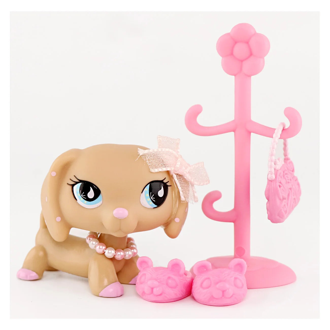 Mini Pet Shop Bobble Head Toy Dachshund With Accessories Bag Floor Standing Flower Rack Shoes Children's Gift for Boy and Gir