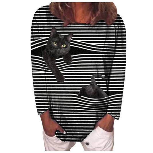 Vintage Shirts Casual Plus Size Women Blouse Long Sleeve 3d Animal Printed O-neck Tops