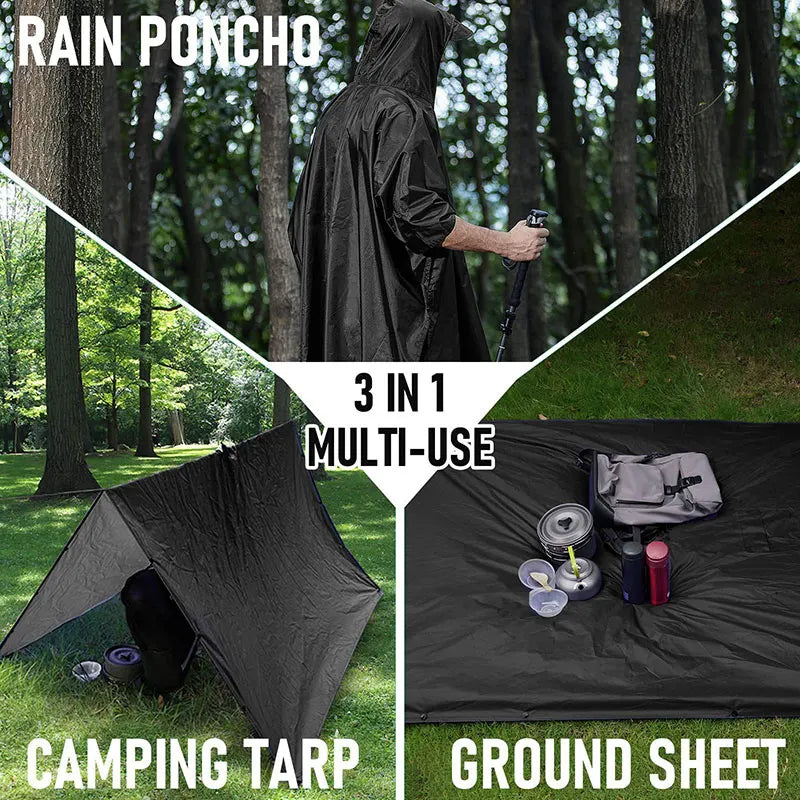 3 In 1 Outdoor Military Raincoat Hooded Sleeve Waterproof Rain Poncho Motorcycle Rain Cover Camping Hiking Travel Rainwear Tent