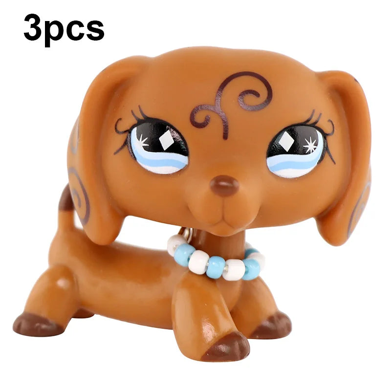 LPS Mini Pet Shop Bobble Head Cute Toy Wearing a Necklace Brown Dachshund #640 Children's Gift for Boy and Girl