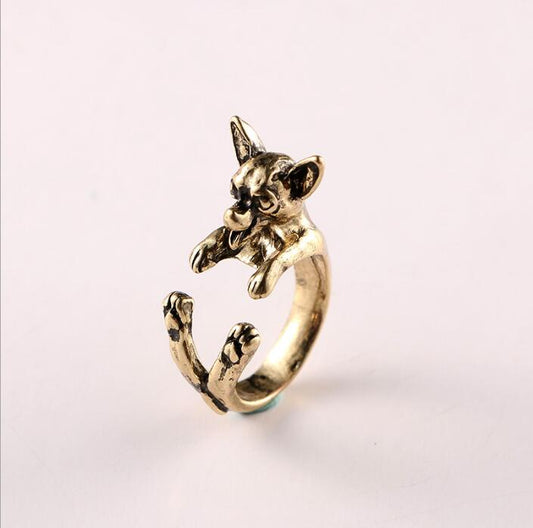 Vintage Chihuahua dog Ring Cute Animal Anel Retro Alloy Bulldog adjustable ings Anillos Mujer Men's Bijoux