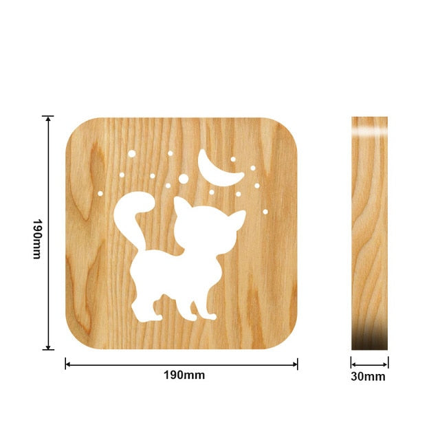 Wooden Dog Paw Cat Animal Night Light French Bulldog Luminaria 3D Lamp USB Powered Desk Lights