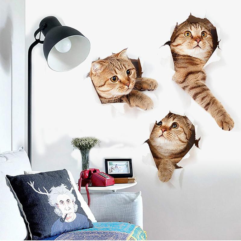 3D Cats Fridge Toilet Wall Sticker Bathroom Hotel Restaurant Home Decoration Animal Vinyl Decals Art Sticker Poster Ornament