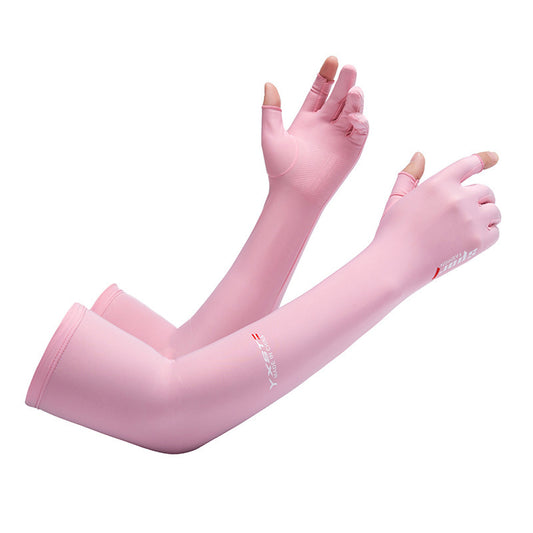 Sunscreen Gloves Men's Ice Silk Arm Guard Sleeves Summer Driving Non-Slip Outdoor Fishing Ice Sleeve Two-Finger Gloves
