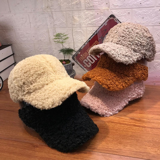 New Casual Outdoor Warm Winter Cap Girl Women Adjustable Animal Pattern Faux Fur Baseball Cap Cotton Hip-Hop Hat Visor  55-58cm