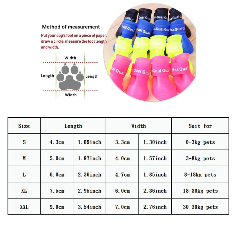 4Pcs/set Pet dog Rain Shoes Dog Booties Rubber Portable Anti Slip Waterproof Dog Cat Rain Shoes Autumn and winter