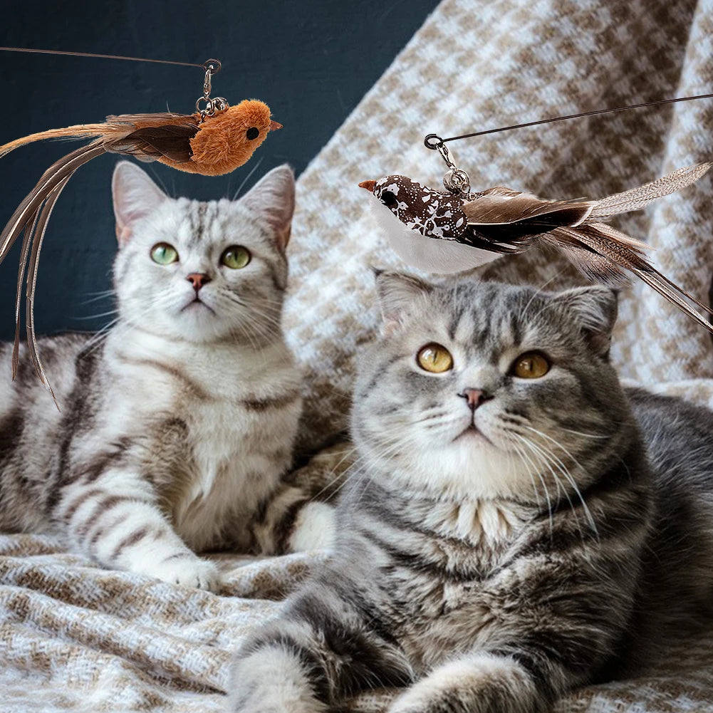 Handfree Bird/Feather Cat Wand with Bell Powerful Suction Cup Interactive Toys for Cats Kitten Hunting Exercise Pet Products