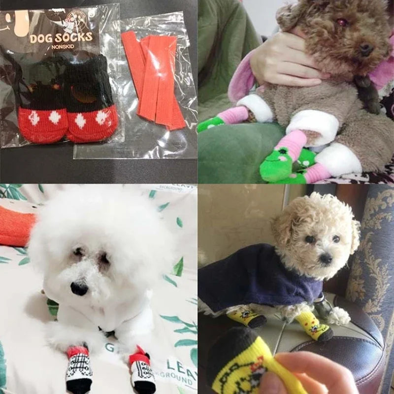 4pcs/set Pet Non-slip Socks Indoor Warm Dog Socks Cute Cat Dog Christmas Foot Cover Socks Shoes Dog Shoes for Small Dogs