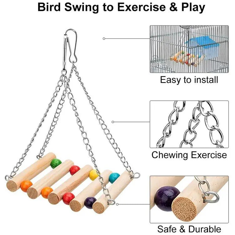 8pcs Pet Bird Toys Set Parrot Chewing Undyed Wooden Toys Environmental Healthy Swing Ladder Combination Toys for Bird Cage