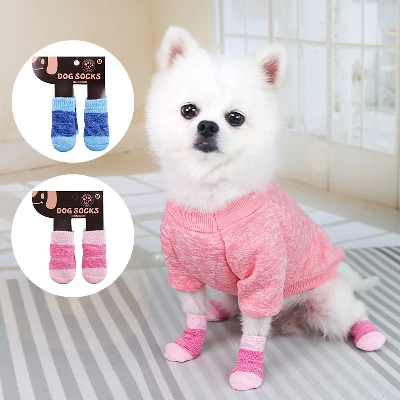 4pcs/set Pet Non-slip Socks Indoor Warm Dog Socks Cute Cat Dog Christmas Foot Cover Socks Shoes Dog Shoes for Small Dogs