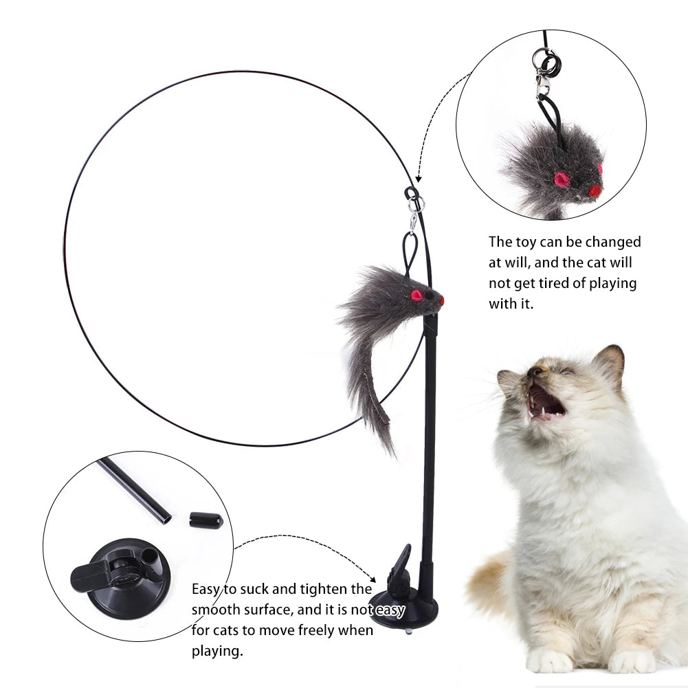 Handfree Bird/Feather Cat Wand with Bell Powerful Suction Cup Interactive Toys for Cats Kitten Hunting Exercise Pet Products
