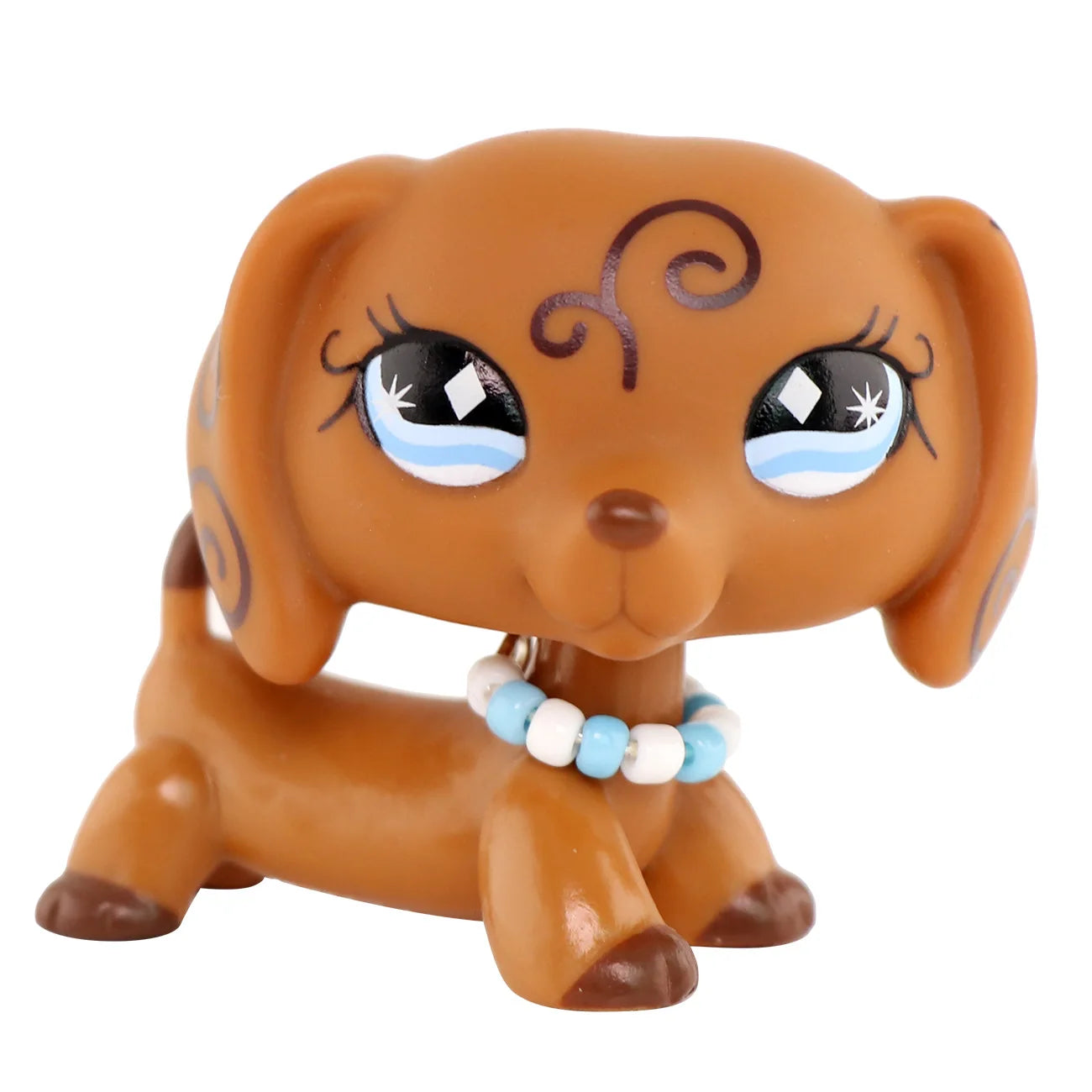 LPS Mini Pet Shop Bobble Head Cute Toy Wearing a Necklace Brown Dachshund #640 Children's Gift for Boy and Girl
