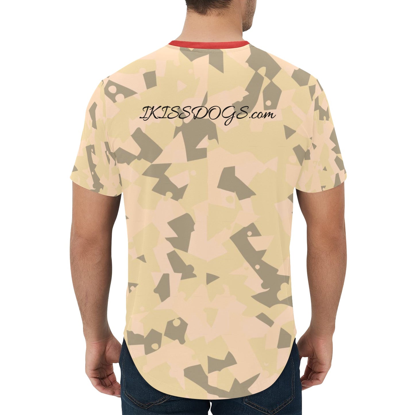 A Men's All Over Print Curved Hem T-Shirt (T76). IKISSDOGS.COM