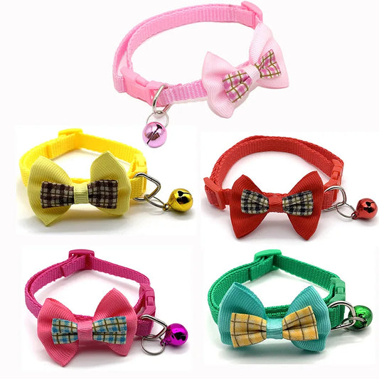 Cat collar adjustable pet cute bow tie bell pendant necklace Cat and dog collar fashion tie safety buckle pet accessories